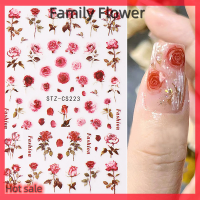 Family Flower Flash Sale 1ชิ้นสีดำและสีขาวความรักศิลปะเล็บนามธรรมดอกไม้ตกแต่งเล็บเลื่อนเล็บผู้หญิงเซ็กซี่สติกเกอร์ศิลปะเล็บเครื่องประดับเล็บแบบ DIY