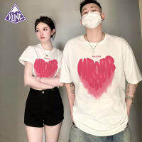 VUNC เสื้อยืดแขนสั้นชายและเสื้อผู้หญิงคอกลม,ลาย Love ชุดคู่รัก Ins ไฟมาก