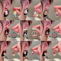 [COD] Needle Claus Candle Earrings Fashion Personality Cartoon Ear Studs Leather Female