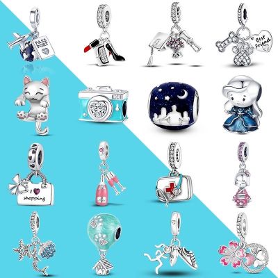 925 Silver Airplne Earth Dangle Charms Fit Original Pandora Charms Bracelet Diy Camera Family Bead