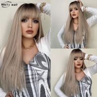 Nicky Wall Long Straight Hair Blonde Wig with Bangs Women Natural Brown on Top Synthetic Wigs Heat Resistant Party Daily Use [ Hot sell ] Toy Center 2