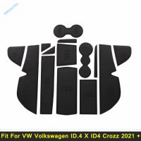 ภายในลื่นรถไฟเหาะเสื่อประตูร่องถ้วยแผ่นพรมปูพื้นเหมาะสำหรับ VW โฟล์คสวาเกน ID.4 X ID4 Crozz 2021-2023อุปกรณ์หนัง PU