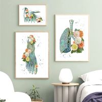 สีเขียวบทคัดย่อ Lung Hand Feet ฟัน Organ Anatomy โปสเตอร์ดอกไม้ Doctor Wall Art พิมพ์ภาพวาดผ้าใบสำหรับ Clinic Decor New