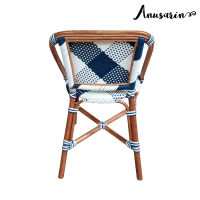 Anusarin เก้าอี้รับประทานอาหารสีขาวน้ำเงิน Bistro Chair 06 Squared Backrest Chequered Pattern- Blue&amp;White