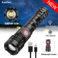 Asafee 1432 Portable Mini Flashlight XHP50 LED Torch Lightweight Flashlight With Pen Holder 800LM Zoomable Light USB Rechargeable Lantern