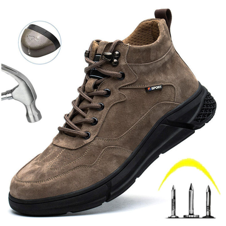 รองเท้าบู๊ทเซฟตี้สำหรับผู้ชาย-รองเท้าบูตเซฟตี้แบบทนทานรองเท้าทำงานหัวเหล็กรองเท้าเซฟตี้ป้องกันการกระแทกสำหรับงานก่อสร้าง