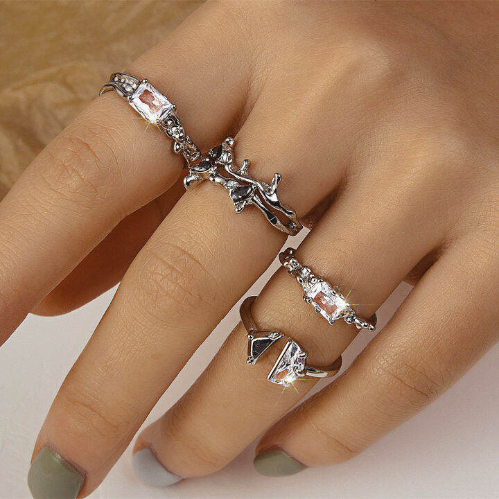 skute wanita pria zirkon cincin kristal berongga band desain sekrup stainless beberapa cincin bergaya punk perak cincin untuk pria