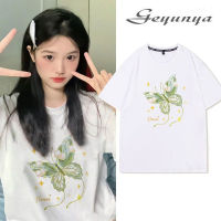 geyunya เสื้อยืดพิมพ์ภาพแฟชั่นผู้หญิงแขนสั้นผ้าฝ้าย100% ผีเสื้อที่สวยงาม