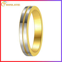 BONLAVIE 4mm UnisexTungsten Carbide Ring High Polished Grooved with Inner Gold Plated Wedding Engagement Ring Fashion Jewelry