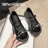 Mingsheng รองเท้าหนังขนาดเล็กผู้หญิง2023ผู้หญิง,ใช้ได้หลายโอกาสแบบผูกโบว์ Sepatu Love ฤดูใบไม้ร่วง