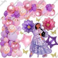 ▣ 120Pcs Encanto Isabella Balloons Arch Garland Kit Birthday Party Supplies Flower Foil Balloons 3D Butterfly Stickers for Girls