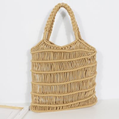 💝2022 The new tide female sen tied stripe cotton rope straw bag woven hollow out a net beach bag leisure fashion female bag