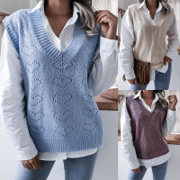 Womens Autumn And Winter Casual Solid Color Knitted Heart-Shaped Pattern Vest V-neck Sleeveless Warm Sweatshirt Pullover Knitted Pullovers Cute Winter Coats