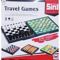 TRAVEL GAMES 5 in 1 เกมกระดานหมากรุก แม่เหล็ก แบบพกพา พร้อมเกม หมากฮอส +  Backgamon + Ludo Game+Snake &amp; Ladder รวม5 เกม