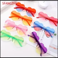 5FANGZHE ทันสมัยและทันสมัย เลนส์ไล่ระดับสี ผู้ใหญ่และผู้ใหญ่ สีสันสดใส แว่นตารูปหัวใจ ที่บังแดด แว่นกันแดดสำหรับงานเลี้ยง แว่นตากันแดดรูปหัวใจ