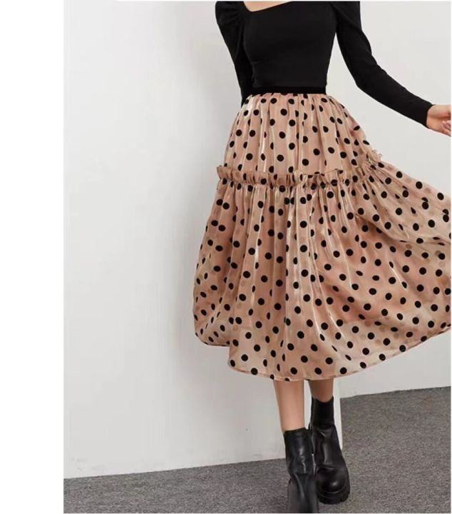 polka-dot-tulle-skirts-womens-summer-white-midi-skirt-fshion-ladies-women-elastic-high-waist-pleated-flocking-organza-skirt