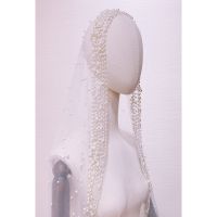 Romantic Trailing Cathedral Wedding Veil One-Layer Pearl Beading Headpiece Hair Accessories