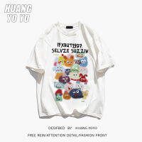 HUANGYOYO เสื้อยืดแขนสั้นสำหรับผู้หญิง,คอกลมหลวมการ์ตูนอนิเมะลำลอง