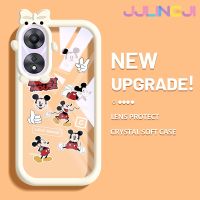 Jlingji เคสสำหรับ OPPO A78 5G A58 A58x 5G เคสการ์ตูน Mickey Mouse รูปโบว์มอนสเตอร์ตัวเล็กๆเคสนิ่มกันกระแทกทนทานต่อการขีดข่วนเคสโทรศัพท์โปร่งใสฝาครอบป้องกันเลนส์กล้องถ่ายรูป TPU ซิลิกาเจล