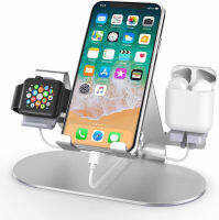 HoRiMe 3 in 1 Aluminum Charging Station for Apple Watch Charger Stand Dock for iWatch Series 4/3/2/1,iPad,AirPods and iPhone Xs/X Max/XR/X/8/8Plus/7/7 Plus /6S /6S Plus/ Silver