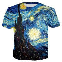 2023 newเสื้อยืด พิมพ์ลายภาพวาดสีน้ํามัน Vincent Van Gogh Starry Night 3D สไตล์ฮาราจูกุ โอเวอร์ไซซ์ แฟชั่นสําหรับผู้ชาย และผู้หญิง 2022