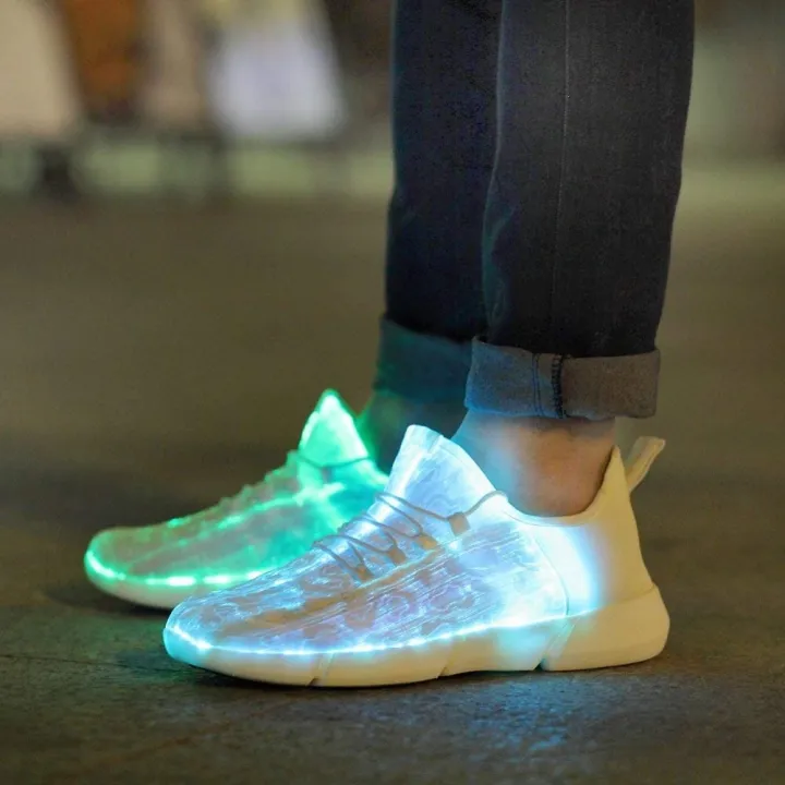 Luminous Fiber Optic Fabric Light Up Shoes LED 11 Colors Flashing White ...