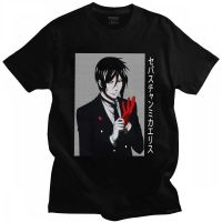 Kuroshitsuji Mens Printed T-shirt Cotton Short Sleeve Shirt Old Butler And Michalis Black Slim Fit Clothes