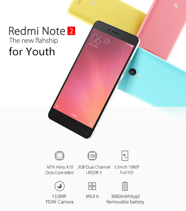 Handphone/HP Android Xiaomi Redmi Note 2-RAM 2 GB ROM 16 GB-NEW FULLSET ORIGINAL-Smartphone Murah Dengan Spesifikasi Tinggi-Chipset Mediatek MT6795 Helio X10 (28 nm)-Removable Li-Po 3060 mAh battery-Best seller-Paling Banyak ...