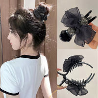 【Muswannas】Acrylic Rhinestone Bow Hair Claw Clip For Women Meatball Head Fixed Hair Styling Tools Hairpin Hair Accessories Ponytail Clip