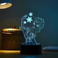 ☃□✜ Disney Frozen 3D Acrylic LED Desk Lamp 16 Colors Variation Elsa and Anna Touch Girls Night Lights for Kids Bedside Nursery Decor