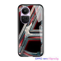 ปากกาสำหรับ OPPO Reno10 Pro 5G เคสโทรศัพท์ Marvl สำหรับเด็กผู้ชายโลโก้จดหมาย "A" เคสมันวาวสิบปีกระจกเทมเปอร์ปลอกฝาหลัง