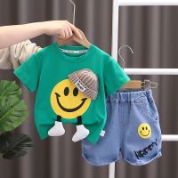 Summer Children Boys Suit Kids Sport Cotton Hat Smiling Face T-Shirt Short Pants 2Pcs/Set Toddler Clothing Tracksuits 0-5 Years