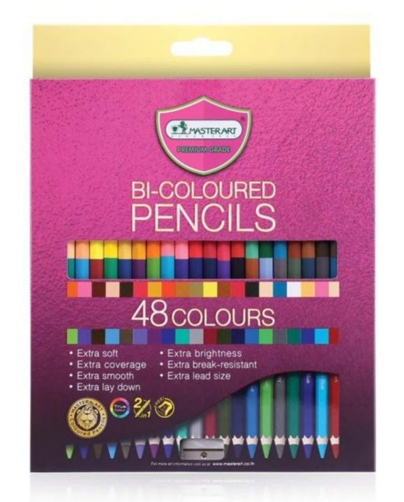 รุ่นใหม่-สีสดกว่าเดิม-ดินสอสี-สีไม้-มาสเตอร์อาร์ต-master-art-12-24-36-48สี-มี-แบบแท่งยาว1หัว-และ-แบบ-2-หัว-1-กล่อง