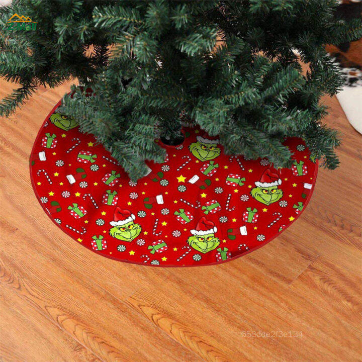 ZMall Soft Christmas Tree Skirt Knitted Xmas Green Grinch Patterns