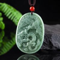 Jia Le/Hand-Carved/Jade Dragon And Phoenix Emerald Necklace Pendant Fine Jewelry Men And Women Accessories Couples Amulets Gift