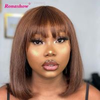 Brown Short Bob Human Hair Wig with Bangs Fringe Wig for Women Straight Remy Hair Bob Wigs With Bangs Dark Brown Hair Wig [ Hot sell ] Decoration Center