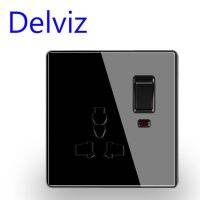 Delviz 13a แผงสวิตช์กระจกขนาดมาตรฐาน Eu/Uk สีดำ/เทาไฟซ็อกเก็ตหลากสีเต้ารับ3รูแบบมัลติฟังก์ชัน