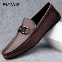 FLYING รองเท้าหนังแท้แฟชั่นระบายอากาศได้1 Slip-On,รองเท้าโลฟเฟอร์ขนาดเล็ก38รองเท้าหนังสไตล์อังกฤษลำลองง่ายๆของผู้ชายพื้นแบนสำหรับขับรถดูดซับแรงกระแทกใส่สบายทุกวัน