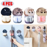 4PCS Self Adhesive Wall Mop Holder Brush Broom Organizer Rack Multi-purpse Door Umbrella Hanger Hook Bathroom Toothbrush Storage Picture Hangers Hooks