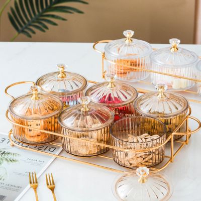 2/3/4/6 Cell Dried Fruit Container With Lid 2022 Nordic Style Snack Fruit Serving Tray Set House Transparent Snack Storage Plate