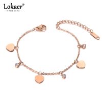 Lokaer Bohemia Love Heart Charm Anklet Foot Jewelry Rose Gold Color Stainless Steel CZ Crystal Anklets For Women Girls A19027