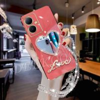 Softcase สำหรับ VIVOY78 VIVOY27 VIVO Y78 Y36 Y27 Y02 Y02T Y02A V27e V27 5G 4G เคสโทรศัพท์มือถือพร้อมกระจก3D น่ารักน่ารักน่ารัก + ฝาครอบเคสใส่โทรศัพท์สร้อยคอเชือกคอ