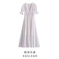 KASLEAD new womens clothing in Europe and the wind cutting deep v-neck dress sleeve dress show thin tall waist joker ❤