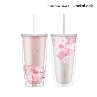 LocknLock แก้วพลาสติก 2 ชั้นลายซากุระ พร้อมหลอด Double Wall Cold Cup 720 ml. รุ่น HAP509