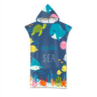 Cartoon Sea Animals Soft Bath Towel Outdoor Hooded Beach Towel Poncho Bathrobe Towels Swimming Hood Cloak