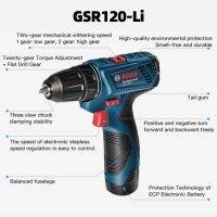 ไขควงไม่แปรงถ่านไฟฟ้า Bosch GSR 120-Li ไดรเวอร์น็อตไร้สายและชุดเครื่องมือเจาะแบตเตอรี่ลิเทียมชาร์จใหม่ได้12V