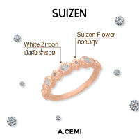 A.CEMI Suizen Flower Ring แหวนดอกซุยเซ็น แหวนเงินแท้ ชุบทอง 18K โรสโกลว์ แหวนเพทายเสริมดวง มั่งคั่ง ร่ำรวย มีความสุข แหวนดีไซน์ ของขวัญแฟน