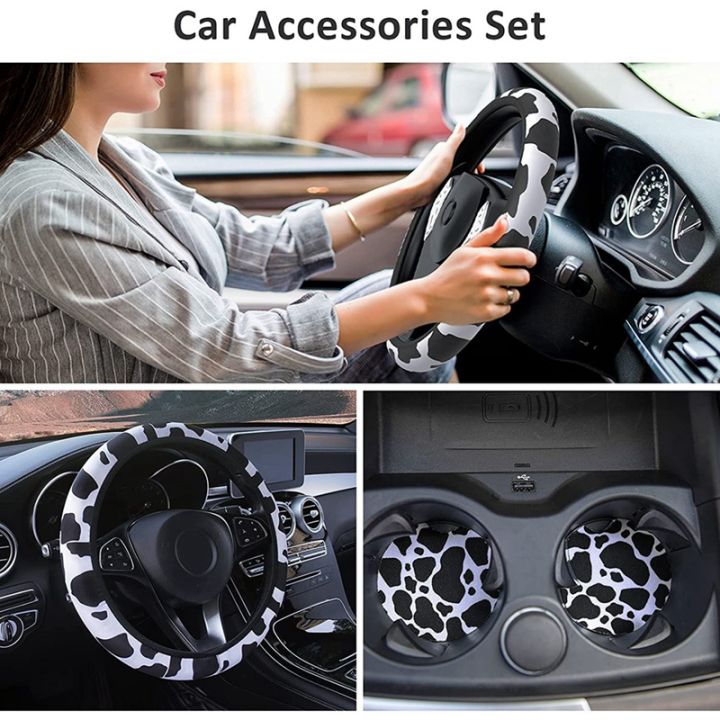 cow-steering-wheel-cover-for-women-with-2pcs-car-coasters-universal-fashion-suitable-for-girls