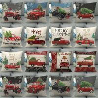 Christmas Decoration Car Tree Pattern Print Cotton Linen Throw Cushion Cover Home Party Sofa Christmas Ornaments Pillowcase