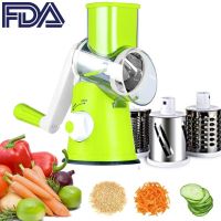 Round Drum Mandoline Slicer Rotary Cheese Grater Manual Vegetable Slicer Veggie Potato Shredder Nut Chopper(Blue)